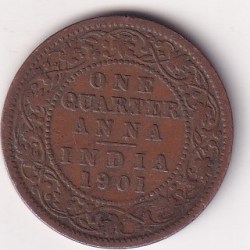 India - British ¼ Anna 1901 - Victoria "Victoria Empress" Rare Coin # D -11