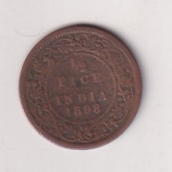 India - British ½ Pice 1898 - Victoria rare Coin # D -34