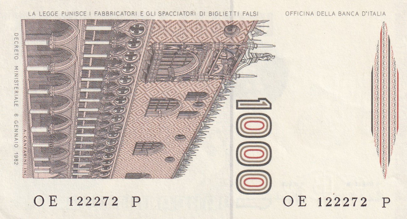 Italy 1000 Lire Rare UNC Note