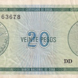 Cuba 20 Pesos "B" Foreign Exchange Certificate #B-2