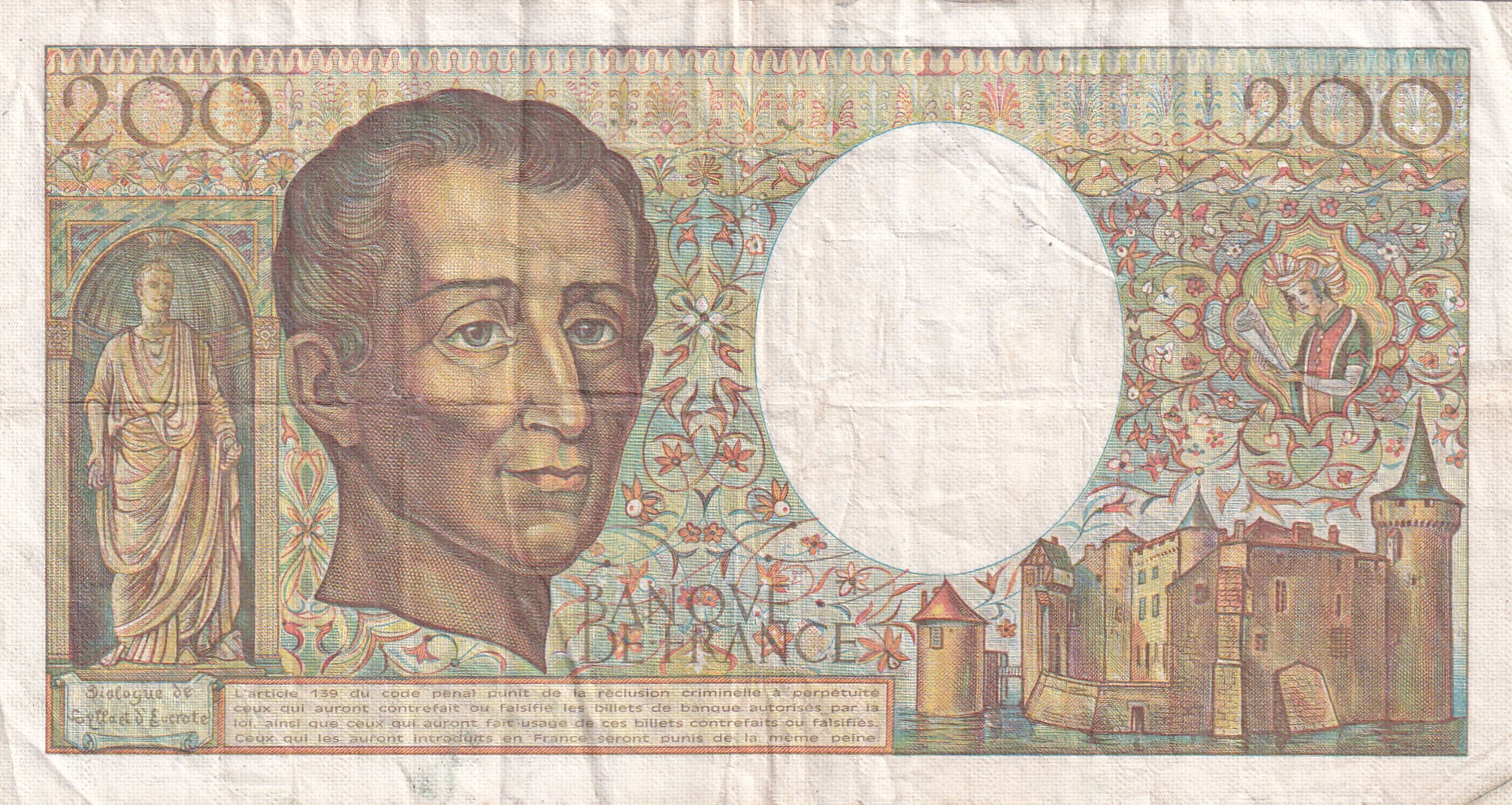 France 200 Francs (de Montesquieu) Rare Note