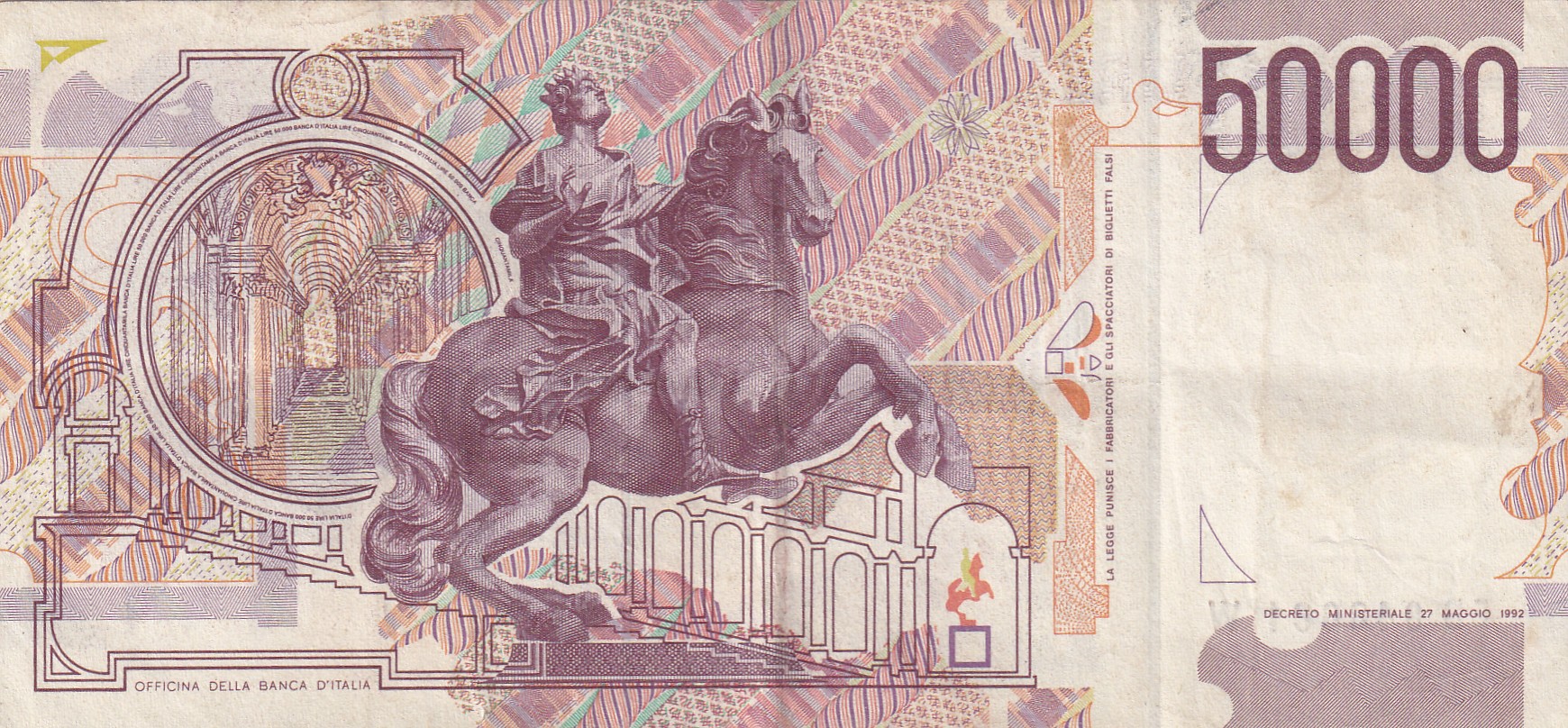 Italy 50 000 Lire (Bernini - 2nd type) Bank Note