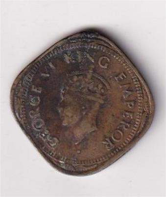 British India 2 Anna 1944 George VI Rare Coin #D-116