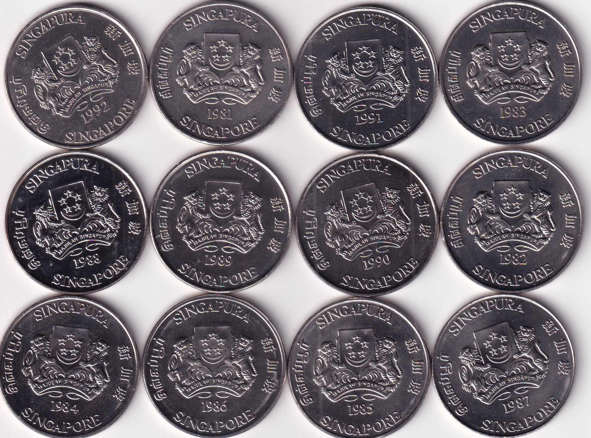Singapore 12 Different Zodiac Commemorative UNC 10 Dollar Coins Set with BOX and Stand