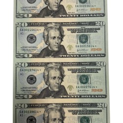 United States 20 Dollars Banknote 2004 A Replacement Issue A1 Series Gem UNC 4 Notes Uncut Sheet Very Unique and Ultra Rare