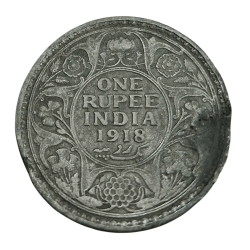 British India Silver One Rupee Year 1918 King George-V in Damage Poor Condition.