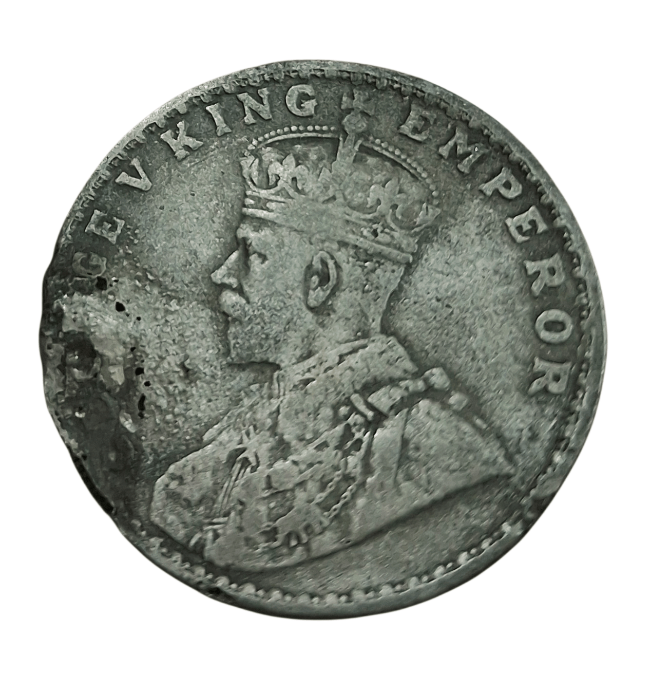 British India Silver One Rupee Year 1918 King George-V in Damage Poor Condition.