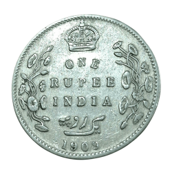 British India Silver One Rupee Year 1909 King Edward-VII **V. Scare** High Collectable Grade.