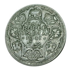 British India Silver 1/2 Half Rupee Year 1941 King George-VI in Collectable Grade.