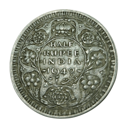British India Silver 1/2 Half Rupee Year 1942 King George-VI in Collectable Grade.