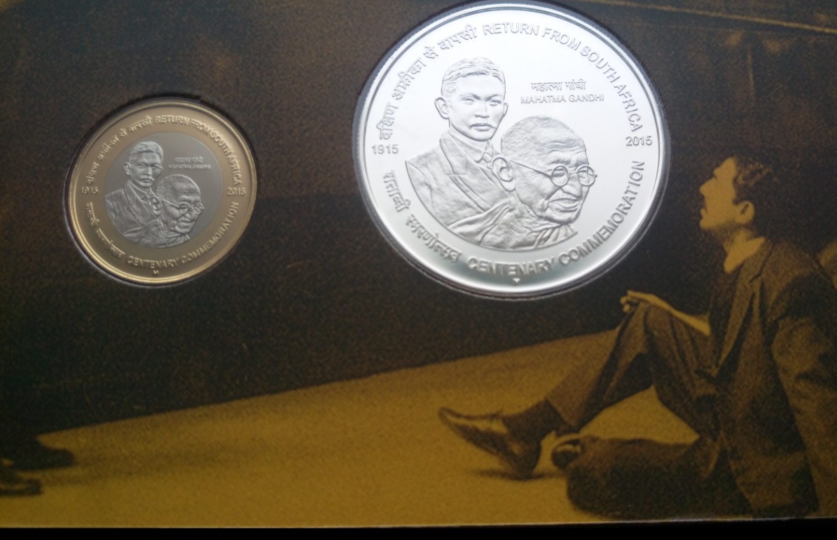 Centenary Commemoration of Mahatma Gandhi's Return from South Africa 2015 Mumbai Mint Rare 2 Coins ((UNC Set))