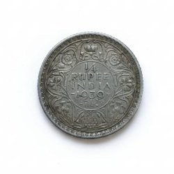 India - British  ¼ Rupee 1939 - George VI Rare Silver Coin #V-66
