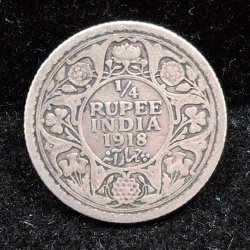 India - British ¼ Rupee 1918 - George V Rare Silver Coin #V-68