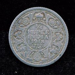 India - British ¼ Rupee 1918 - George V Rare Silver Coin #V-69