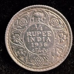 India - British ¼ Rupee 1936 - George V Rare Silver Coin #V-71