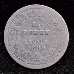 India - British ¼ Rupee 1886 - Victoria Rare Silver Coin #V-94