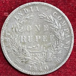 BRITISH INDIA 1 RUPEES -VICTORIA 1840 RARE SILVER COIN #V-305