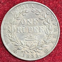 BRITISH INDIA 1 RUPEES -WILLIAM IV 1835 RARE SILVER COIN #V-306