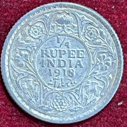 GEORGE V KING 1/4 RUPEES 1918 RARE SILVER COIN #V-311