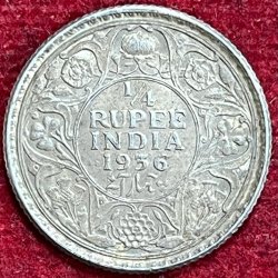 GEORGE V KING 1/4 RUPEES 1936 RARE SILVER COIN #V-312