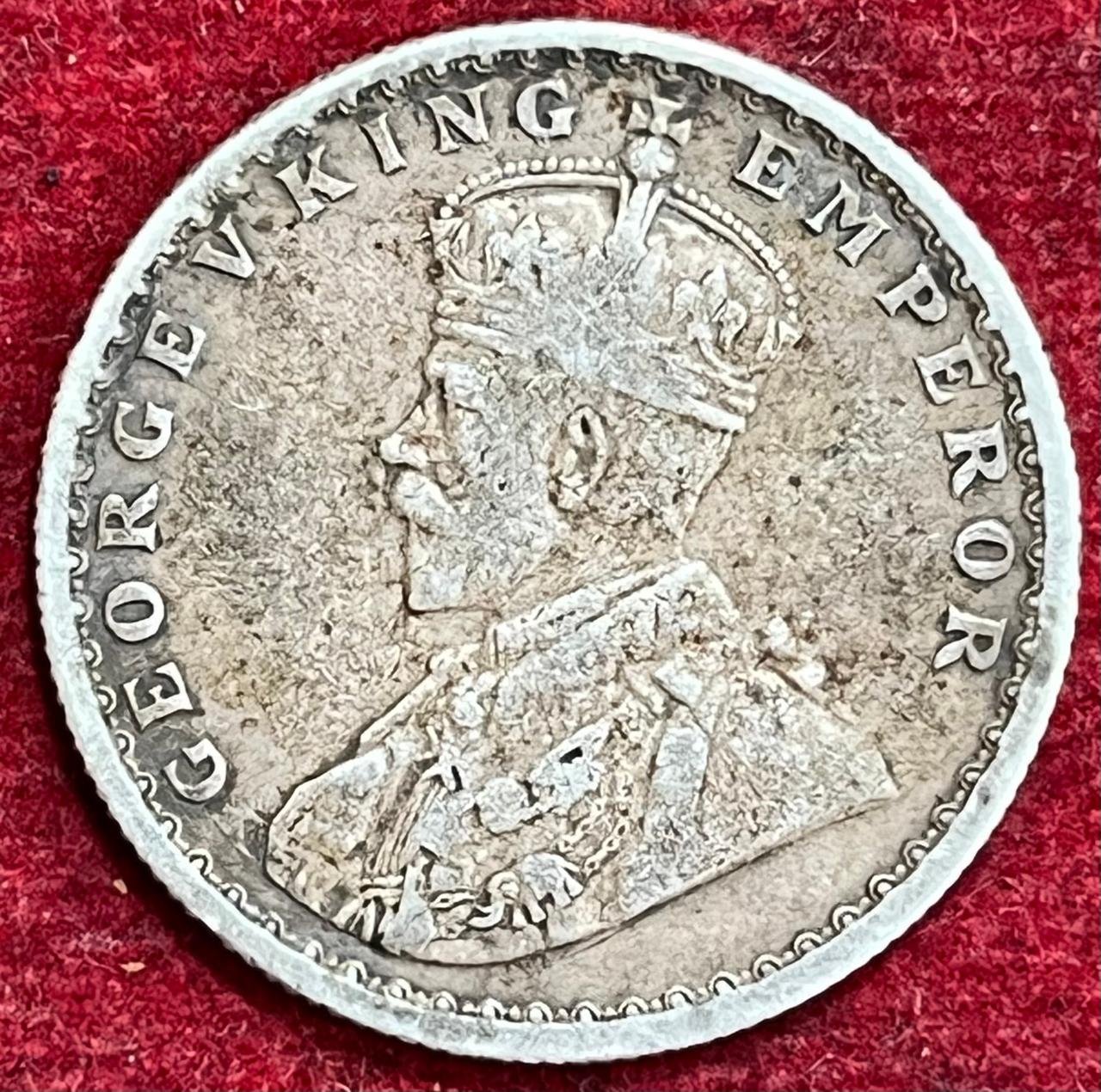 BRITISH INDIA 1/2 RUPEES -GEORGE V 1924 RARE SILVER COIN #V-314