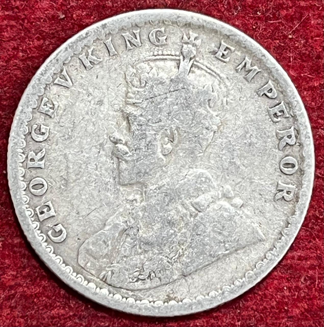 BRITISH INDIA 1/2 RUPEES -GEORGE V 1921 RARE SILVER COIN #V-320