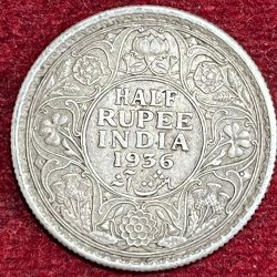 BRITISH INDIA 1/2 RUPEES -GEORGE V 1936 RARE COIN #V-333 (Copy)
