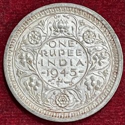 BRITISH INDIA 1 RUPEES -GEORGE VI 1945 RARE SILVER COIN #V-340