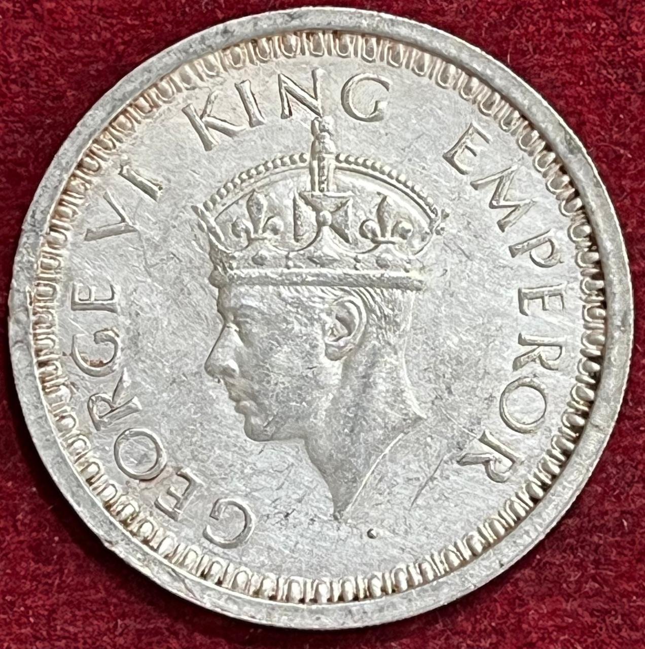 BRITISH INDIA 1 RUPEES -GEORGE VI 1945 RARE SILVER COIN #V-340