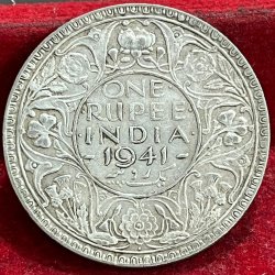 BRITISH INDIA 1 RUPEES -GEORGE VI 1941 RARE SILVER COIN #V-341