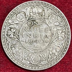 BRITISH INDIA 1 RUPEES GEORGE VI 1940 RARE SILVER COIN #V-342