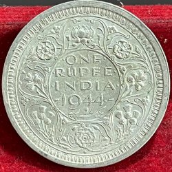 BRITISH INDIA 1 RUPEES GEORGE VI 1944 RARE SILVER COIN #V-343