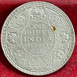 BRITISH INDIA 1 RUPEES GEORGE VI 1940 RARE SILVER COIN #V-345