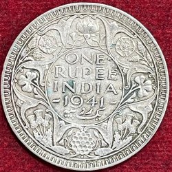 BRITISH INDIA 1 RUPEES GEORGE VI 1941 RARE SILVER COIN #V-346