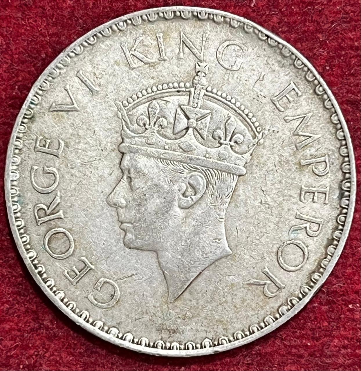 BRITISH INDIA 1 RUPEES GEORGE VI 1941 RARE SILVER COIN #V-346