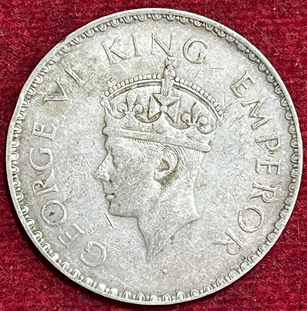 BRITISH INDIA 1 RUPEES GEORGE VI 1941 RARE SILVER COIN #V-377