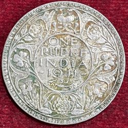 BRITISH INDIA 1 RUPEES GEORGE VI 1941 RARE SILVER COIN #V-377