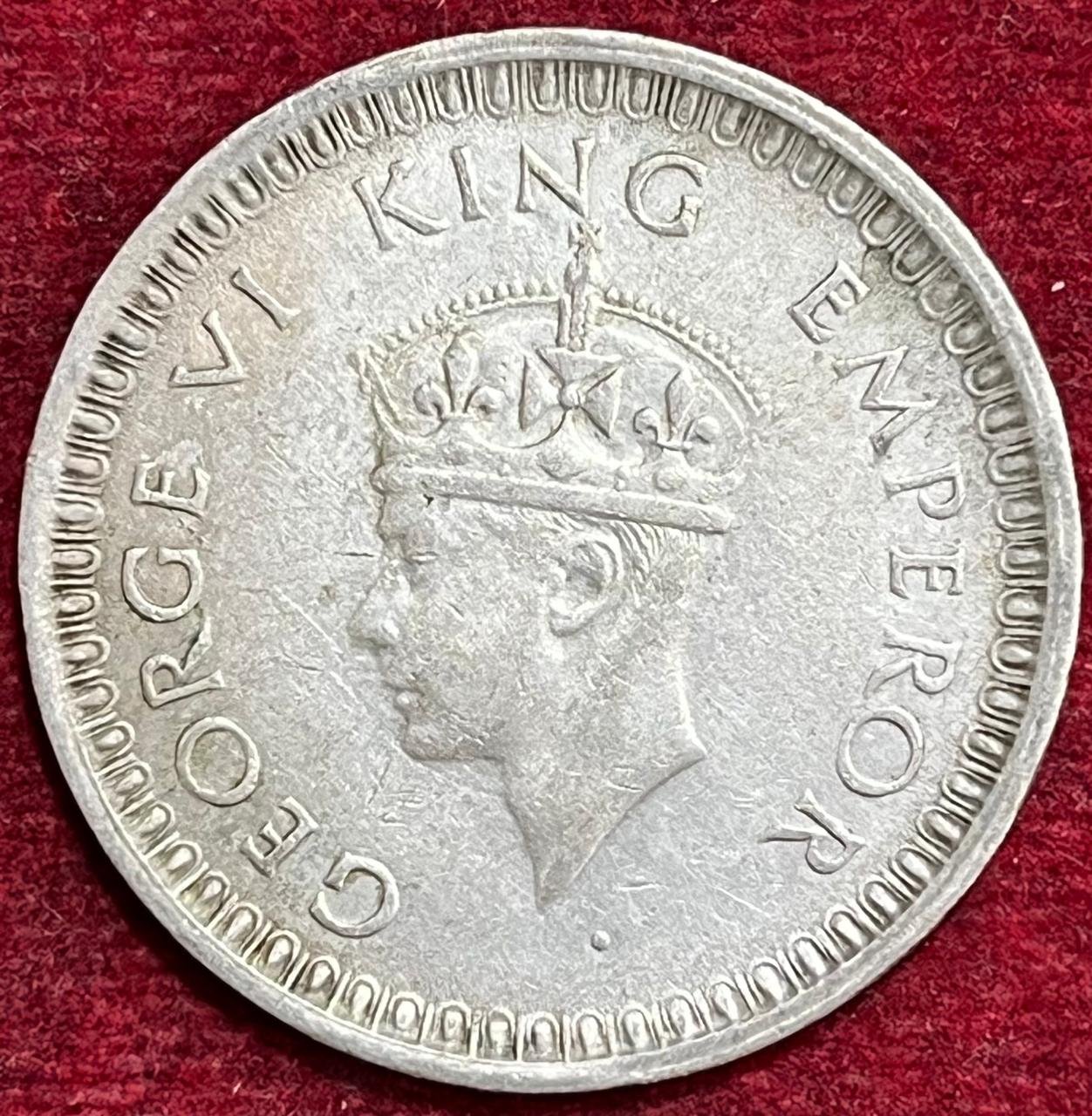 BRITSH INDIA 1 RUPEES GEORGE VI 1942 RARE SILVER COIN #V-347