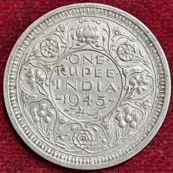 BRITISH INDIA 1 RUPEES GEORGE VI 1945 RARE SILVER COIN #V-348