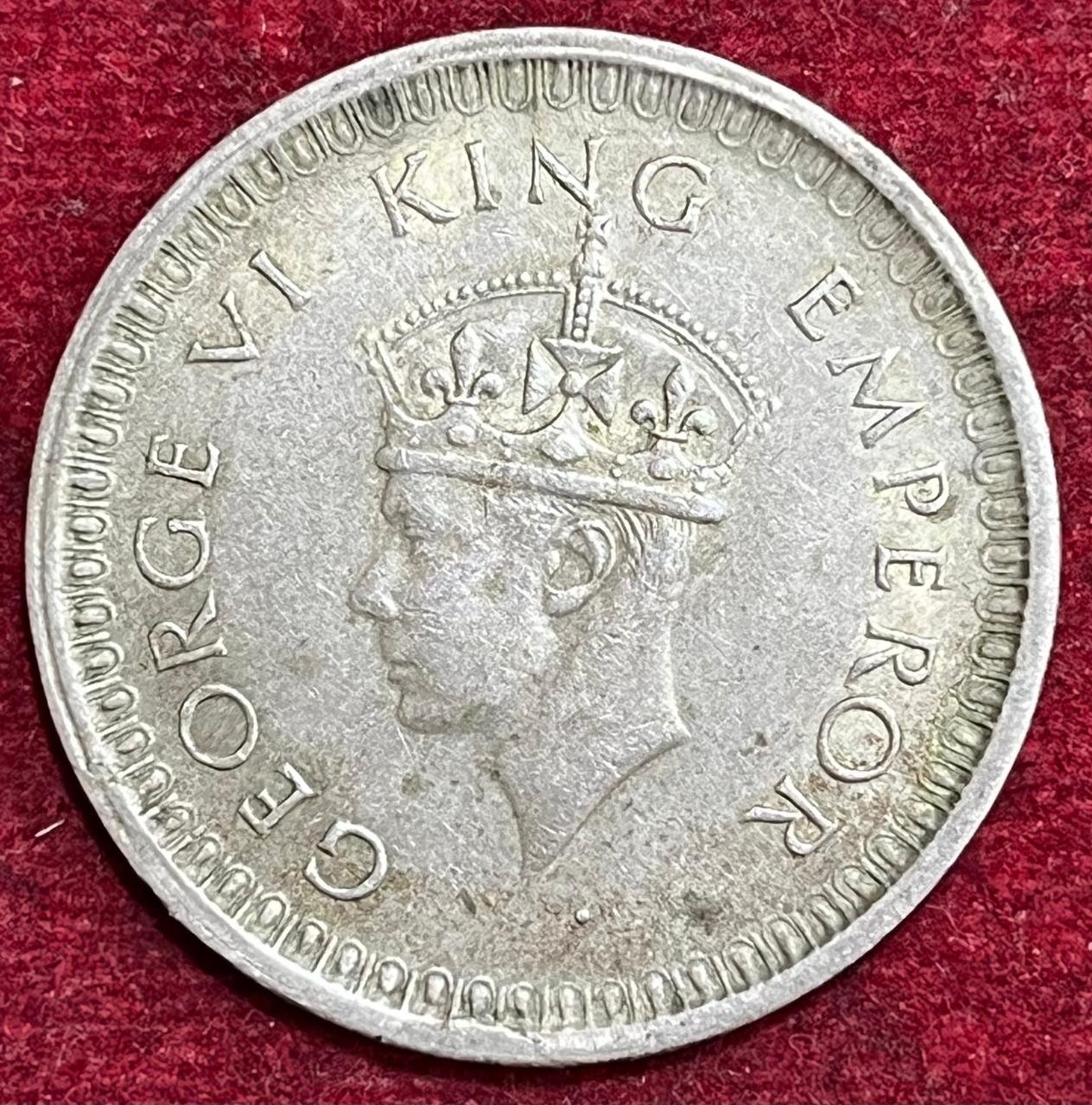 BRITISH INDIA 1 RUPEES GEORGE VI 1942 RARE SILVER COIN #V-350