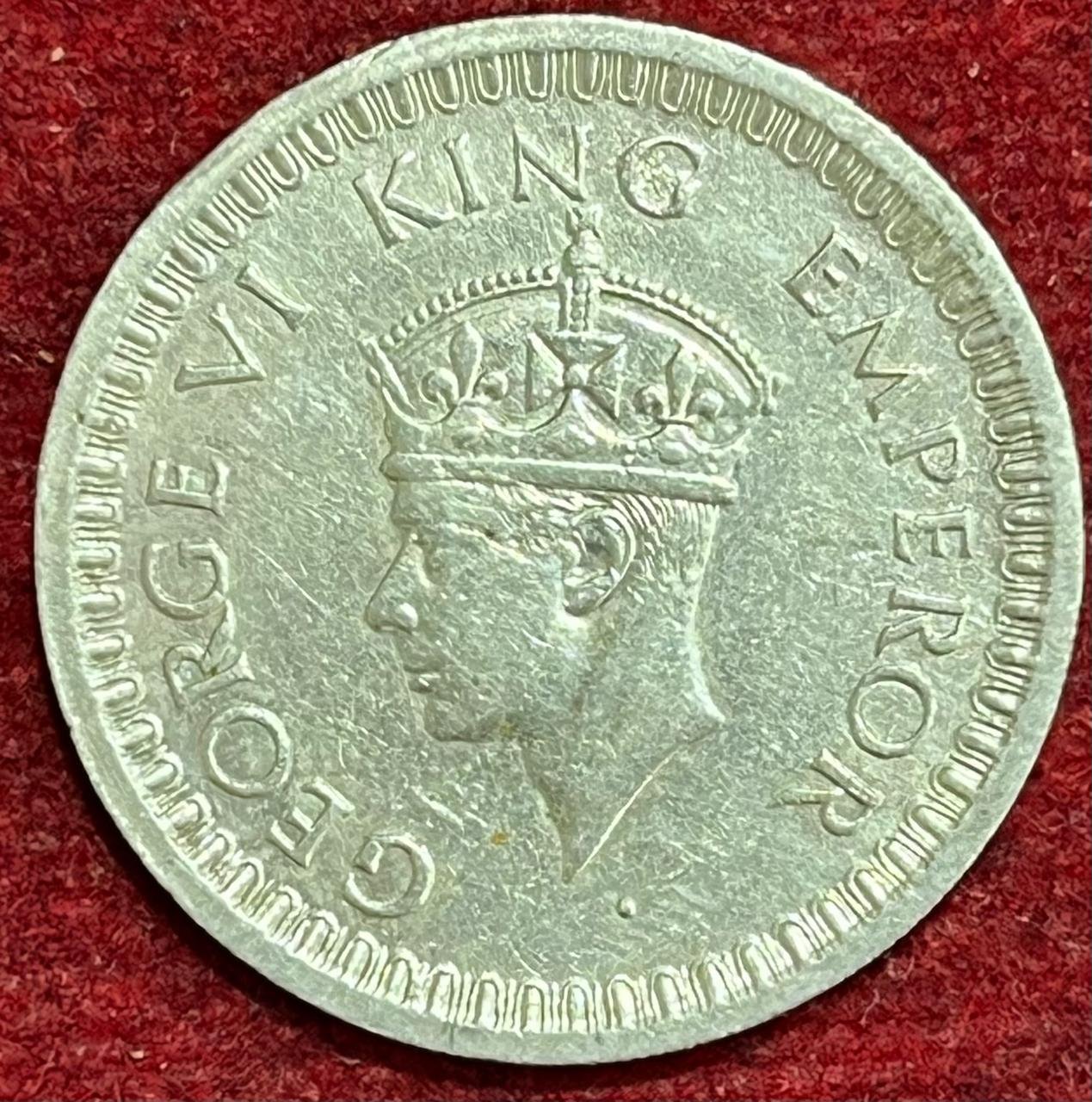 BRITISH INDIA 1/2 RUPEES GEORGE VI 1945 RARE SILVER COIN #V-351