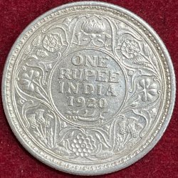 BRITISH INDIA 1 RUPEES GEORGE V 1920 RARE SILVER COIN #V-369
