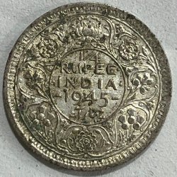 BRITISH INDIA 1/4 RUPEES 1945 large 5GEORGE VI RARE SILVER COIN #V-353