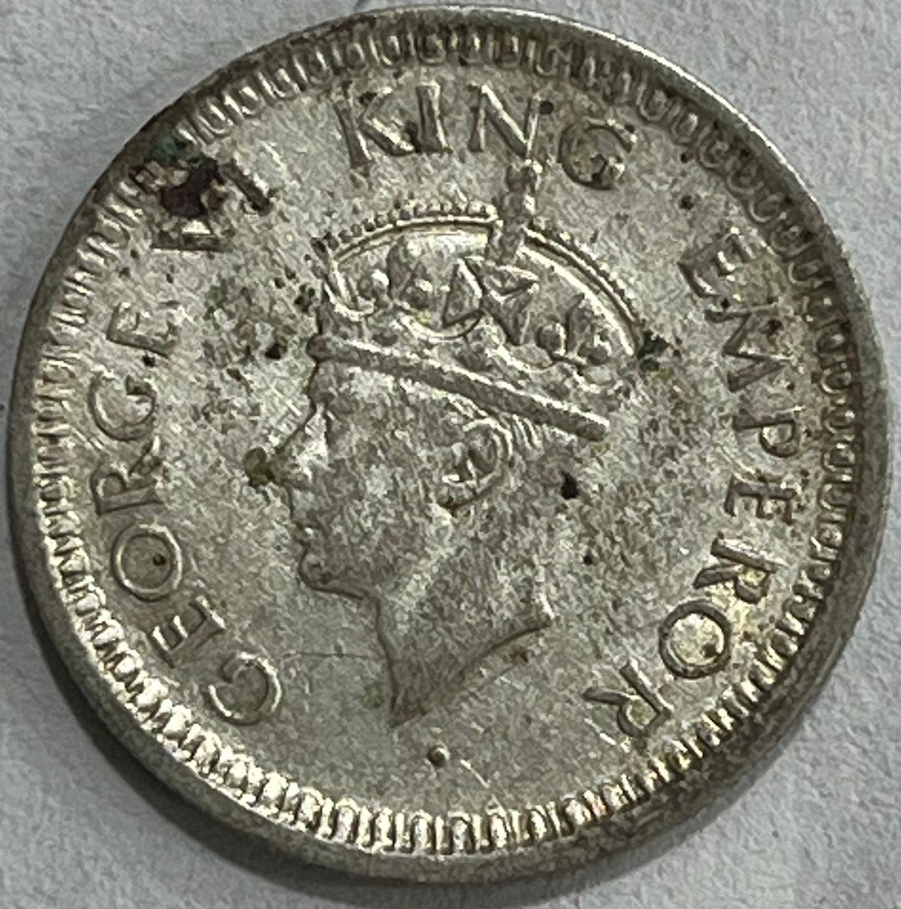 BRITISH INDIA 1/4 RUPEES 1945 large 5GEORGE VI RARE SILVER COIN #V-353