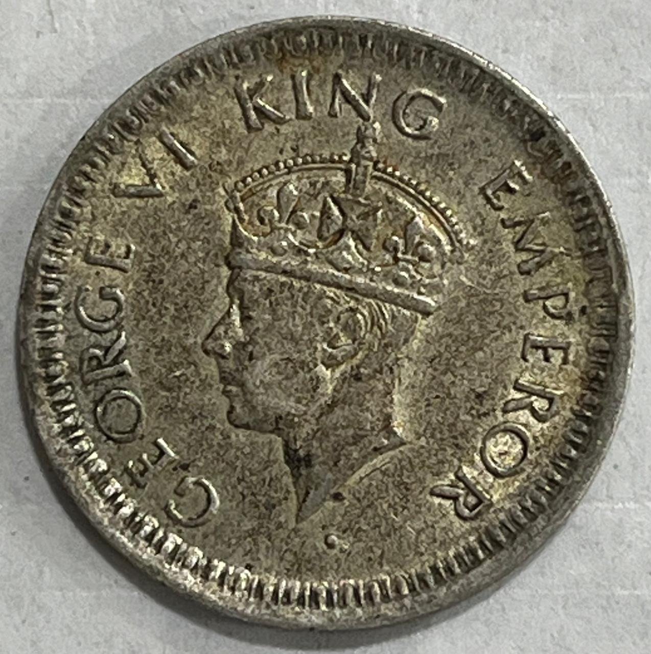 BRITISH INDIA 1/4 RUPEES 1945 large 5 GEORGE VI RARE SILVER COIN #V-354