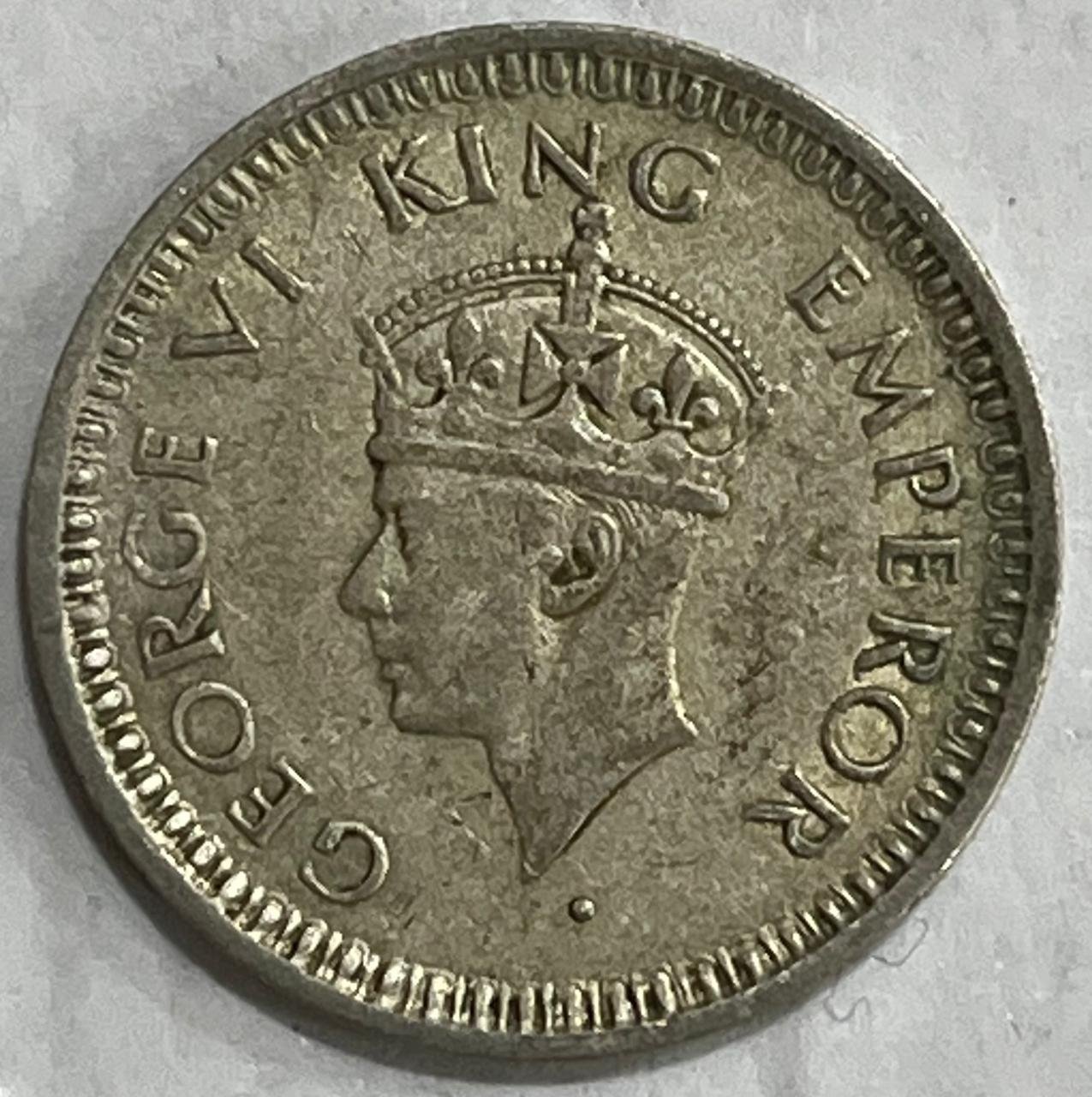 BRITISH INDIA 1/4 RUPEES 1945 GEORGE VI RARE SILVER COIN #V-355