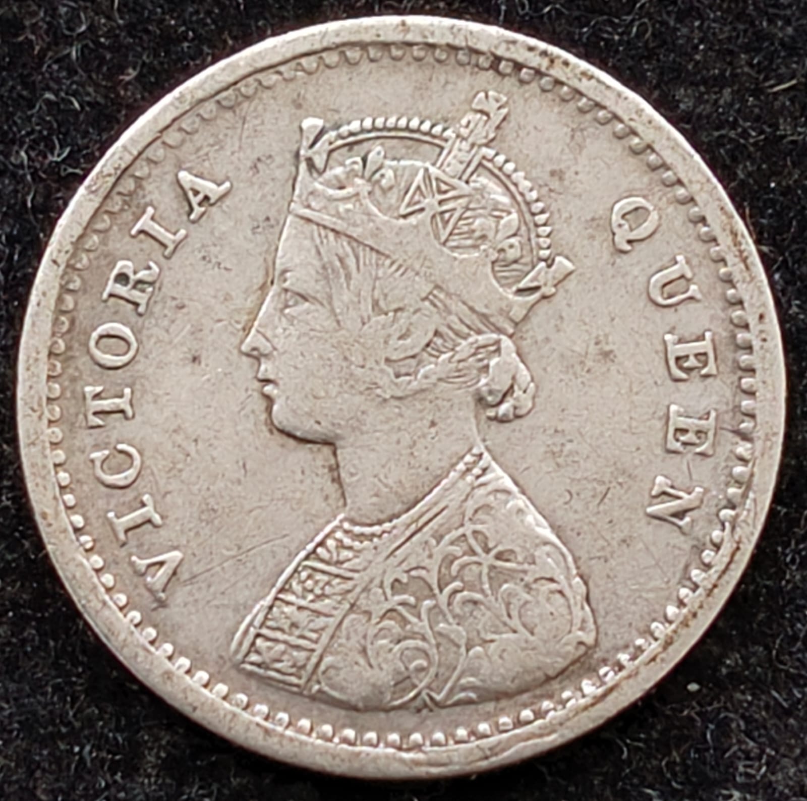 British India Two Anna -1874 Victoria Rare High Grade Coin #I-138