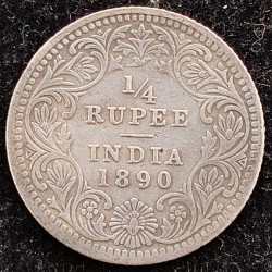 1890 Victoria ¼ Rupees Rare Silver Coin #9898
