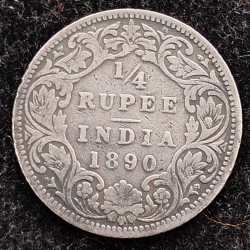 1890 Victoria ¼ Rupees Rare Silver Coin #9696