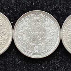 George six British India 5 different 1940 to 1945 completely date unc 1/4 ruppes unc condition set # 1012